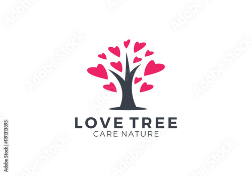 tree with leaf love logo. simple creative care for the environment health vector design concept