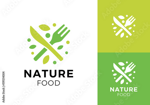 fork and knife leaf logo. health, restaurant, food nature symbol vector design	
 photo