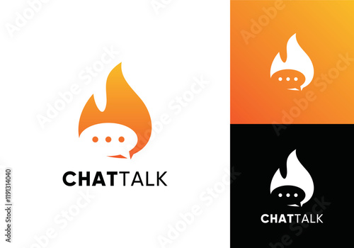 simple hot chat logo. fire and talk online communication design vector concept