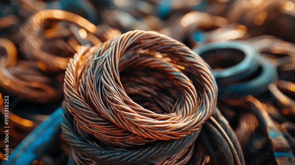 Close-up of Recycled Copper Wire at Scrap Metal Recycling Facility Close-up of Recycled Copper Wire at Scrap Metal Recycling Facility