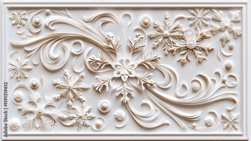 Obraz premium Elegant Winter Theme Ornamental Design Featuring Intricate Floral and Snowflake Patterns for Decor