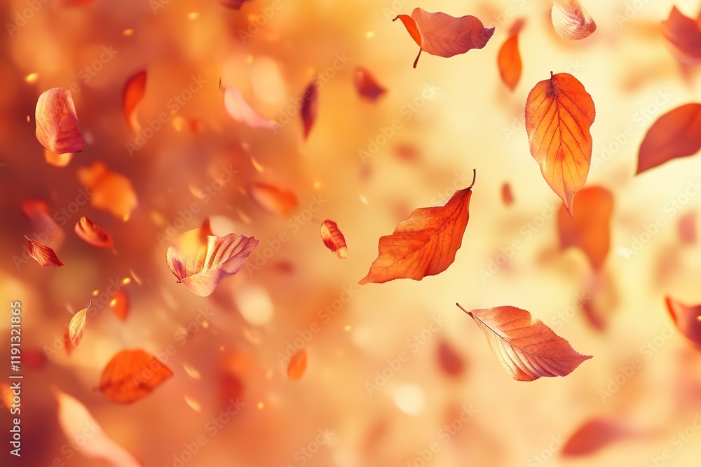 Falling autumn leaves in warm sunlight Falling autumn leaves in warm sunlight