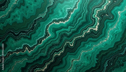 Elegant Malachite Swirls with Golden Highlights in Rich Emerald Tones