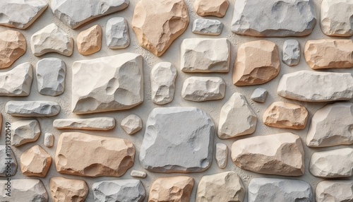 Rustic Stone Wall Pattern in Neutral Beige Tones for Architectural Design