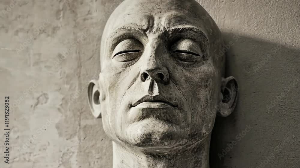 Sculpture of a tranquil male figure with closed eyes in a minimalist setting bathed in soft light Sculpture of a tranquil male figure with closed eyes in a minimalist setting bathed in soft light