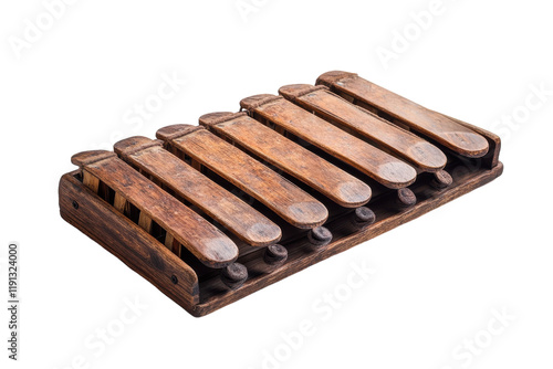 Traditional wooden xylophone displayed on a white background showcasing craftsmanship and musical heritage photo