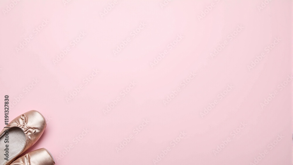 Pastel pink foam mat with ballet slippers in corner satin finish reflecting light Pastel pink foam mat with ballet slippers in corner satin finish reflecting light