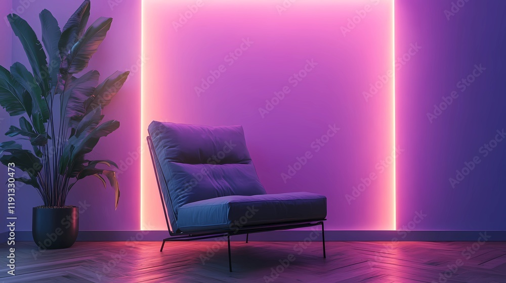 Modern armchair placed near a plain wall in a spacious empty room, minimalistic design, soft lighting, clean and elegant style book illustration Modern armchair placed near a plain wall in a spacious empty room, minimalistic design, soft lighting, clean and elegant style book illustration