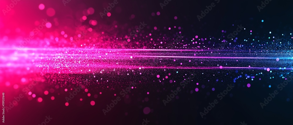 Obraz premium A vibrant and dynamic light trail featuring a blend of pink and blue particles against a dark backdrop, ideal for use in backgrounds, motion graphics, and digital art projects.