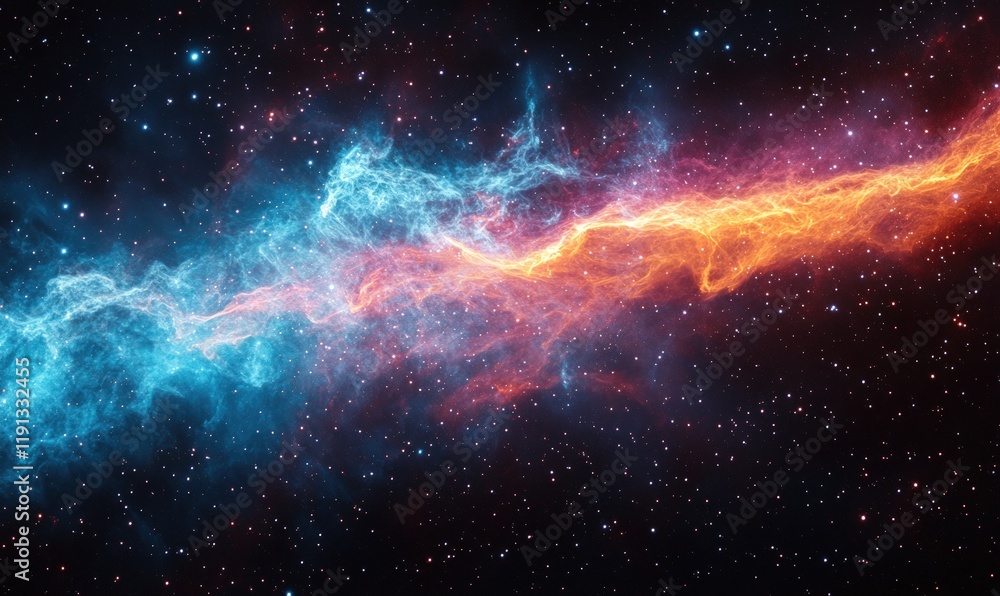 Fototapeta premium Cosmic nebula, fiery blue and orange swirls.