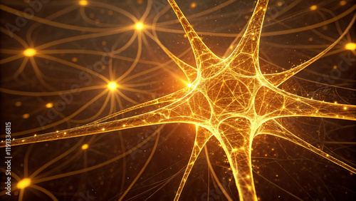 Radiating Yellow Neural Pathways in Brain Network photo