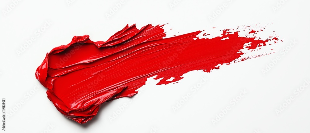 A vibrant red paint stroke on a clean white background, perfect for backgrounds, textures, and artistic projects. Ideal for both digital and print mediums, adding bold color.