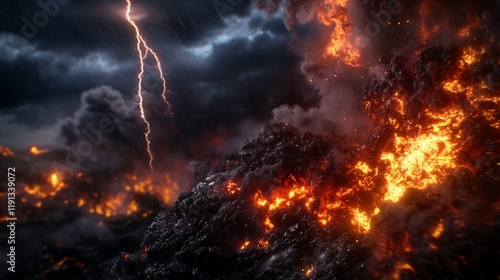 Wallpaper Mural Apocalyptic Volcanic Eruption with Lightning Storm Torontodigital.ca