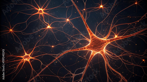 Dark Neural Web with Radiating Orange Synaptic Points photo