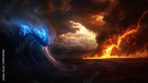 Clash of Elements: Fire and Water in a Dramatic Seascape