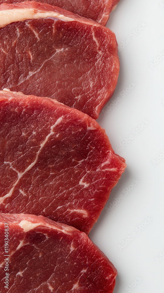 Obraz premium Artfully Arranged Cuts of Red Meat for Steaks – Ideal for Food Photography, Perfect for chefs, food stylists, and anyone in the culinary industry. food background