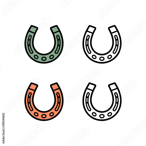 Four variations of a horseshoe icon, perfect for good luck or lucky charm themes.