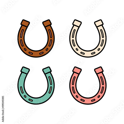 Four variations of a horseshoe icon, perfect for good luck or lucky charm themes.