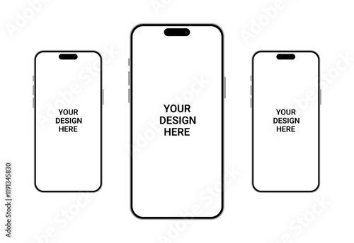 Realistic smartphone with White screens in a collection, showcasing front view device mockups. Stock vector illustration.