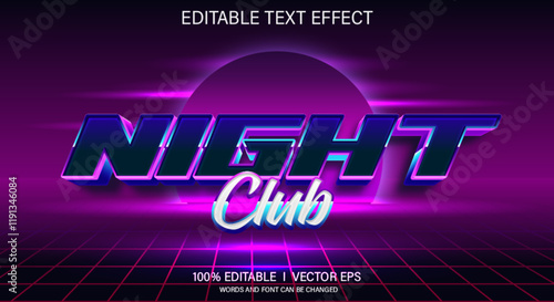 night club 3d vector text effect with modern style design