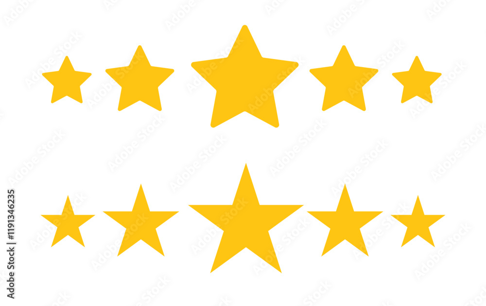 Best review with a 5 star rating, isolated golden stars. Vector illustration. Best review with a 5 star rating, isolated golden stars. Vector illustration.