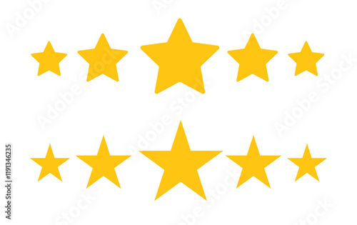 Best review with a 5 star rating, isolated golden stars. Vector illustration.