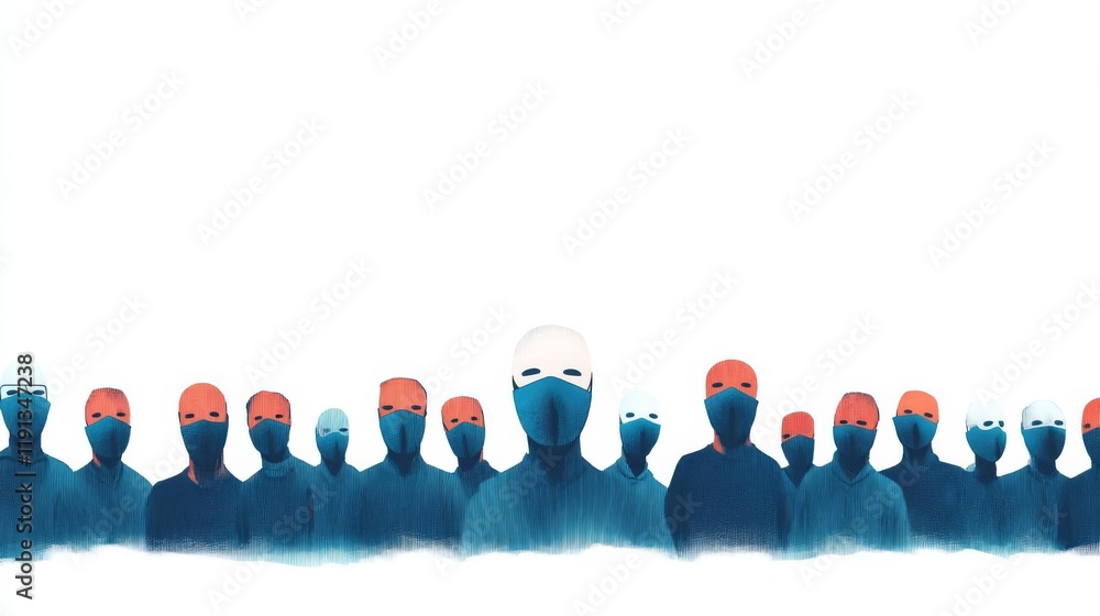 Fototapeta premium A group of masked individuals standing in unity and solidarity.
