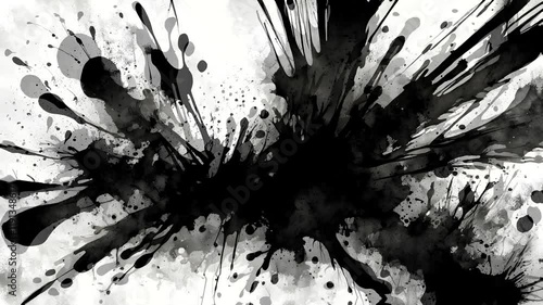 A dynamic splash of black ink on a white background, creating an artistic and abstract effect.