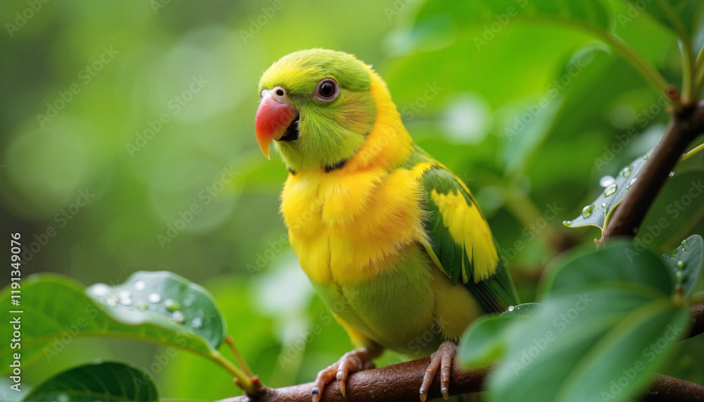 Obraz premium Yellow-chevroned parakeet perched on branch in lush forest, nature's beauty