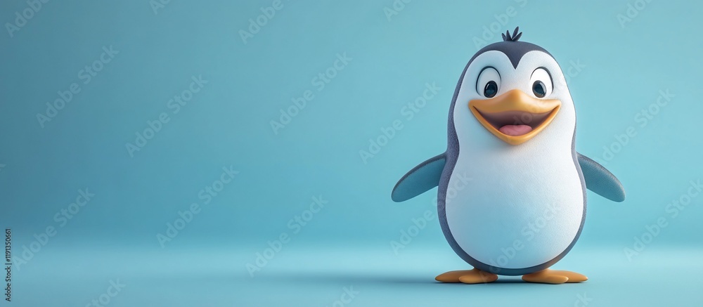 Obraz premium Joyful Penguin Cartoon Character on Light Blue Background