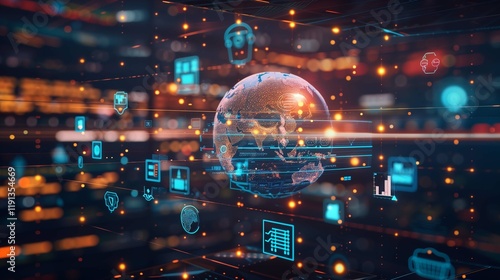Concept of global business connectivity with a globe surrounded by SAP process automation icons


