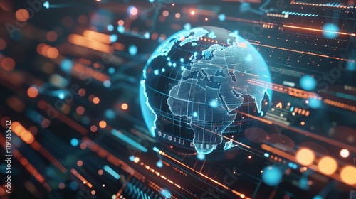 Concept of risk analysis with a globe surrounded by interconnected icons representing global incident management processes


