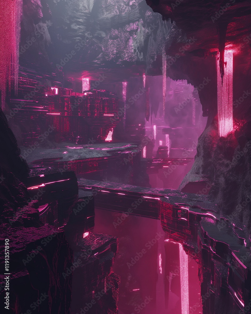 An underground city in lava caves the walls glow w_011 An underground city in lava caves the walls glow w_011