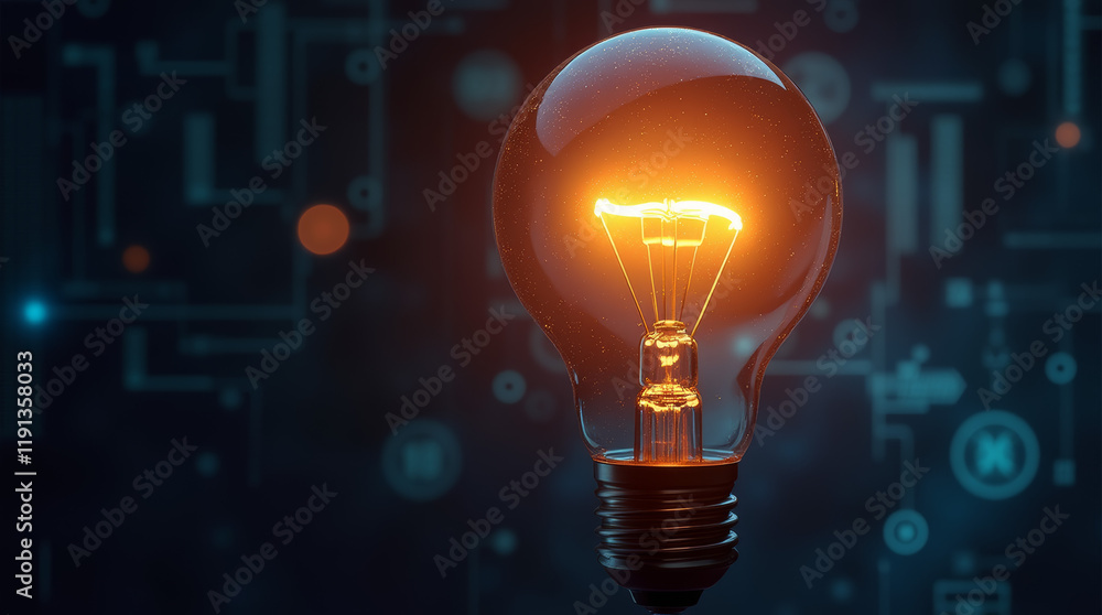 Innovative light bulb glowing against data-driven background Innovative light bulb glowing against data-driven background