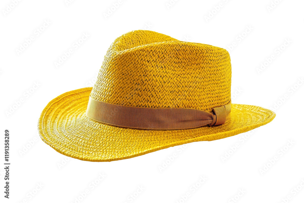 Bright yellow straw hat perfect for sunny days at the beach or outdoor gatherings Bright yellow straw hat perfect for sunny days at the beach or outdoor gatherings