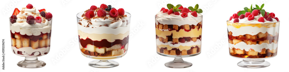 Delicious trifle isolated on transparent background, Set of Delicious trifle isolated on transparent background, Set of