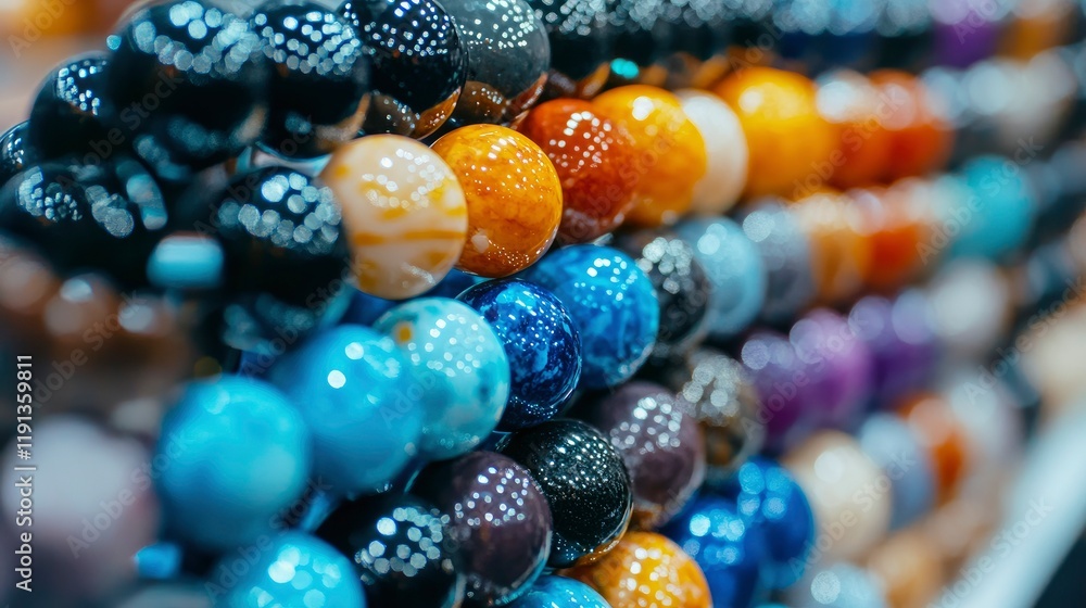 Colorful Glass Beads Stacked in Rows, Close-up Texture Colorful Glass Beads Stacked in Rows, Close-up Texture