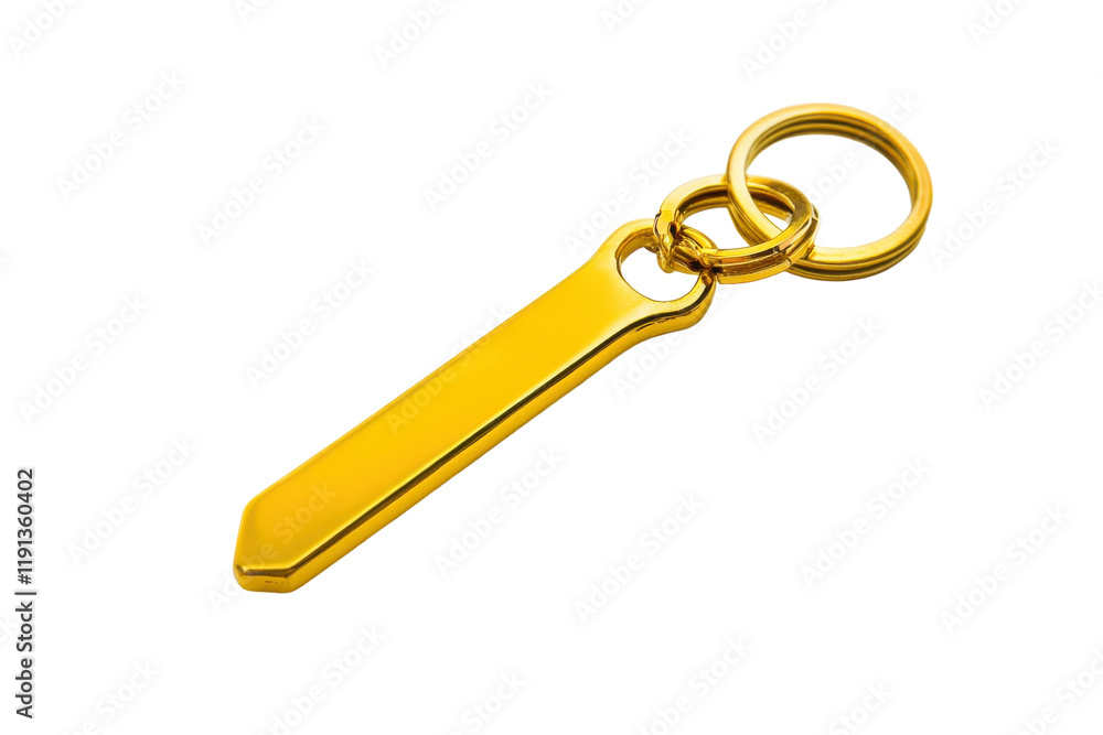 Golden keychain with three rings and a sleek, elongated design for easy attachment to keys or bags Golden keychain with three rings and a sleek, elongated design for easy attachment to keys or bags