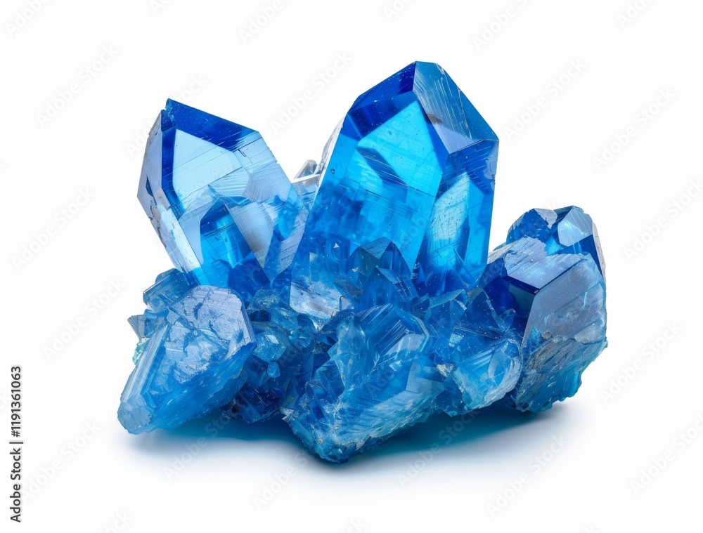 Obraz premium Blue transparent crystal close-up on white background nature photography studio macro view beauty of minerals
