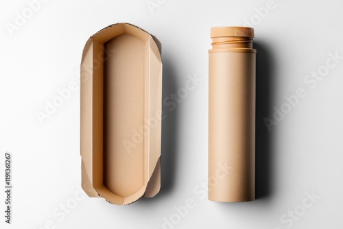 Innovative cardboard tube packaging for eco friendly snacks displayed on clean white backdrop photo