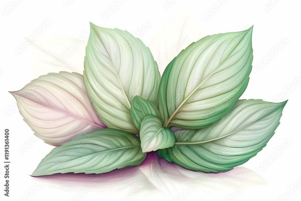 Fototapeta premium Close-up of variegated leaves, botanical illustration, white background, studio shot, ideal for design and print