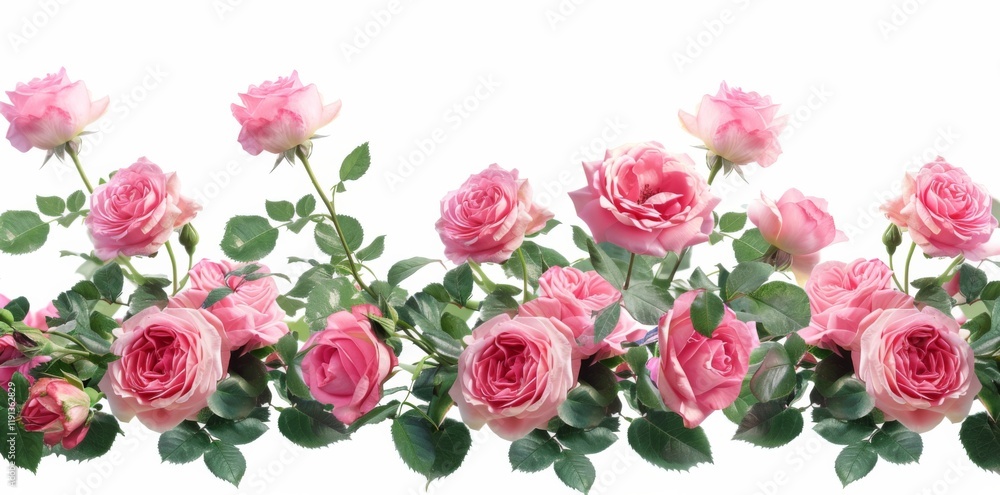 Elegant pink roses floral border isolated on white background Elegant pink roses floral border isolated on white background
