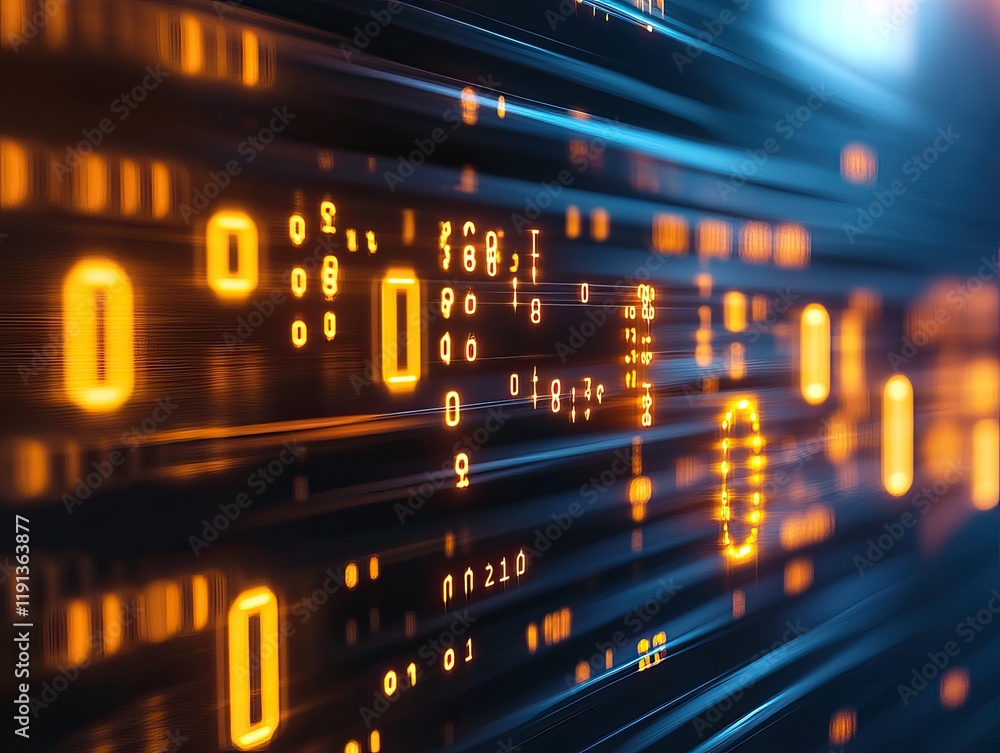 A dynamic representation of binary code, featuring glowing orange digits on a dark background, symbolizing data transmission and digital technology. A dynamic representation of binary code, featuring glowing orange digits on a dark background, symbolizing data transmission and digital technology.