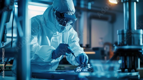 A close-up of a metallurgist in protective gear conducting metal alloy analysis in a metallurgical laboratory, surrounded by crucibles and industrial furnaces, Metallurgical lab scene