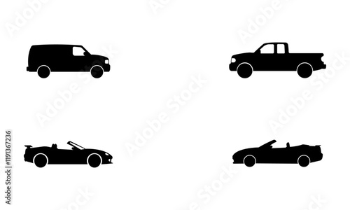 Car silhouette set in black and white