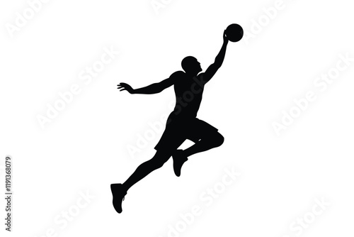 Basketball Player Silhouette Vector - Dynamic Dunking Pose in Black and White Design