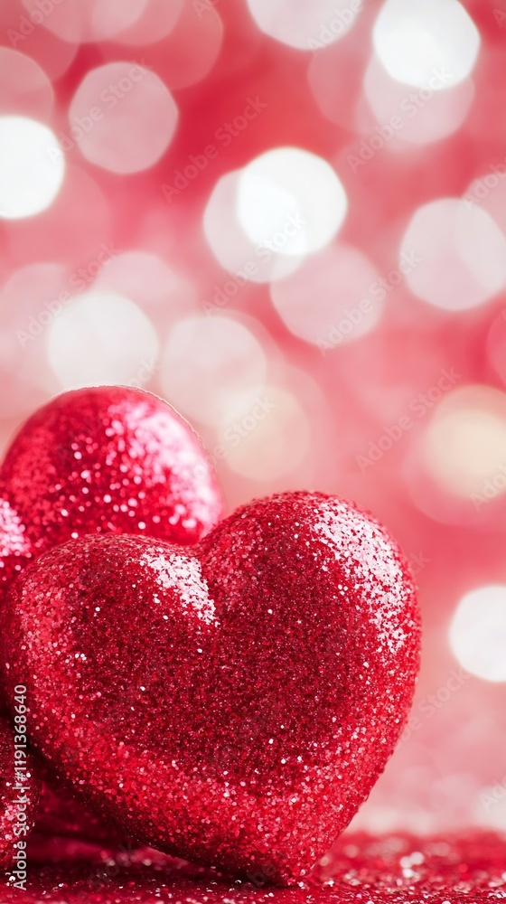 Sparkling Glittery Red Hearts with Bokeh Background Perfect for Valentine's Day : Generative AI Sparkling Glittery Red Hearts with Bokeh Background Perfect for Valentine's Day : Generative AI