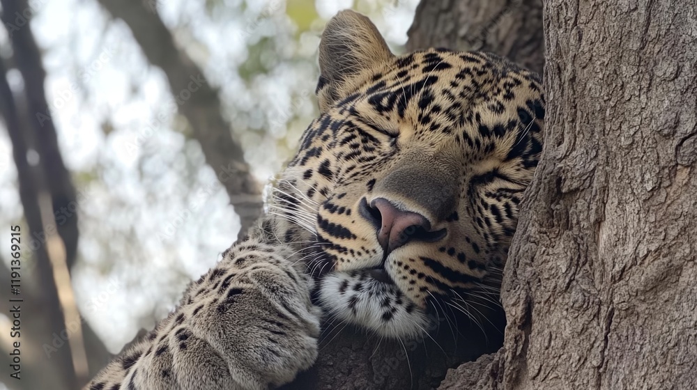 Obraz premium Sleepy Leopard Resting in a Tree