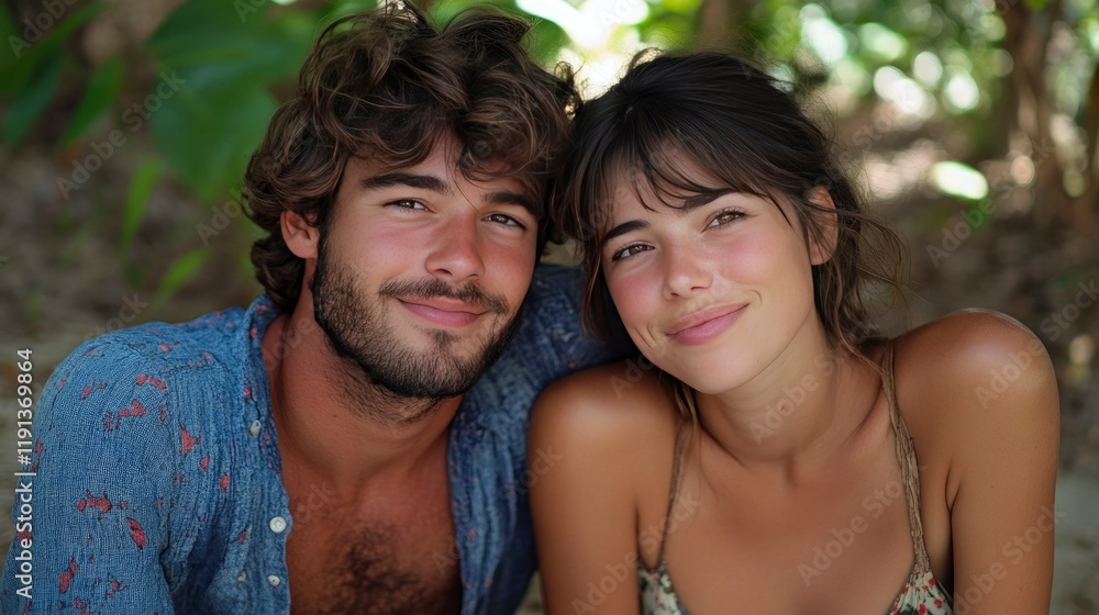 Young Couple in Love, Tropical Paradise Romance Young Couple in Love, Tropical Paradise Romance