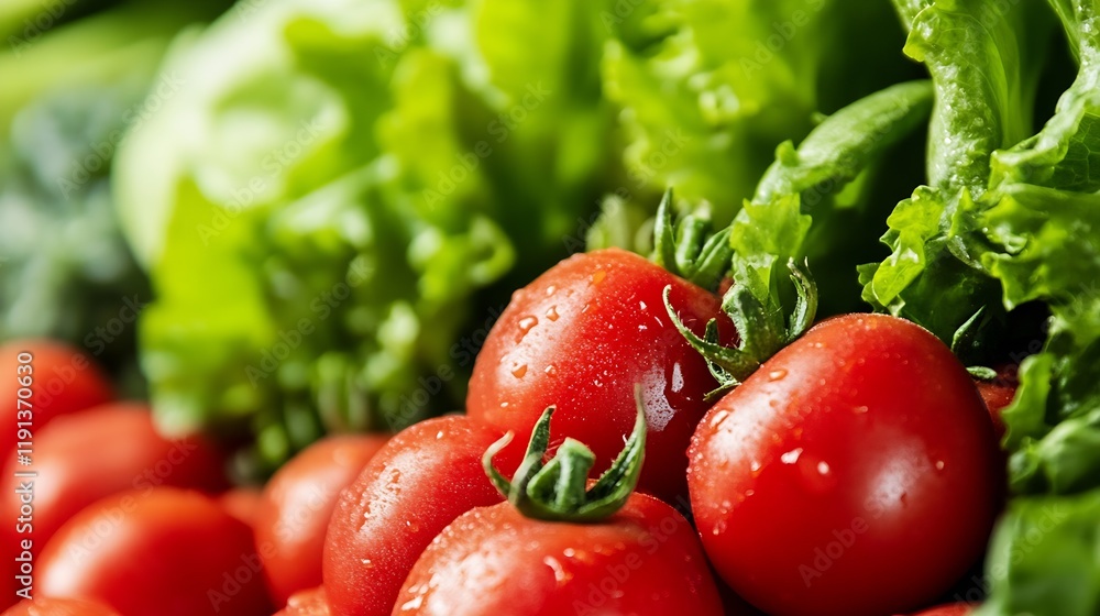Fresh Assorted Vegetables Including Juicy Red Tomatoes and Green Lettuces : Generative AI Fresh Assorted Vegetables Including Juicy Red Tomatoes and Green Lettuces : Generative AI